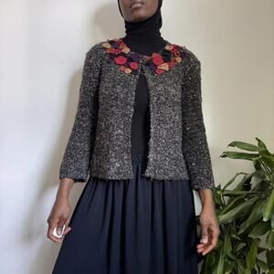 Vintage‎ floral embroidered cardigan sweater